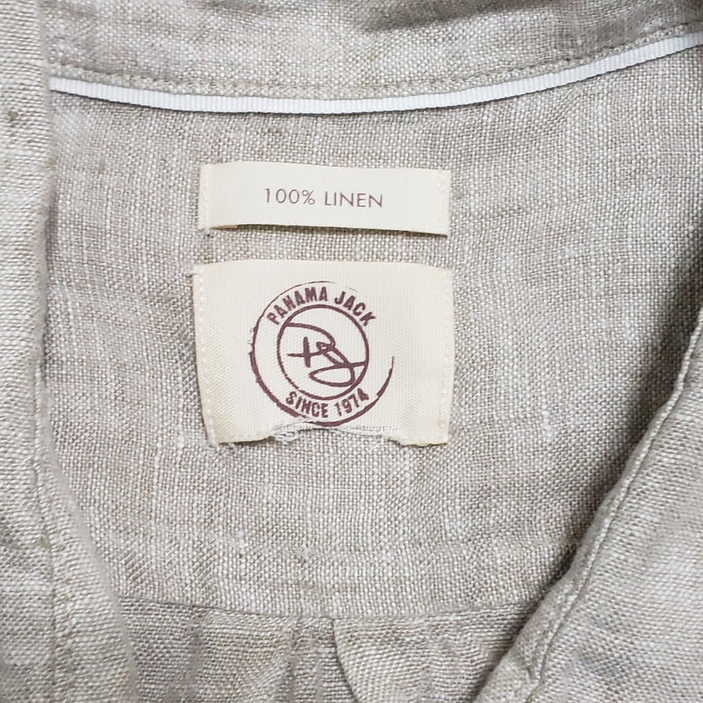 Panama Jack Mens Tan 100% Linen Short‎ Sleeve Button Down Shirt Size XL - Picture 4 of 10